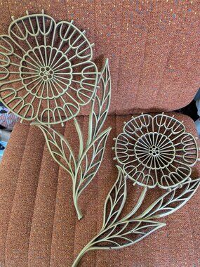 Vintage Off Yellow/Gold Plastic Flower Wall Hangings 1970s Decor